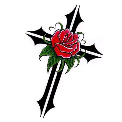 Black cross with red rose and leaves Design Water Transfer Temporary Tattoo(fake Tattoo) Stickers NO.11101